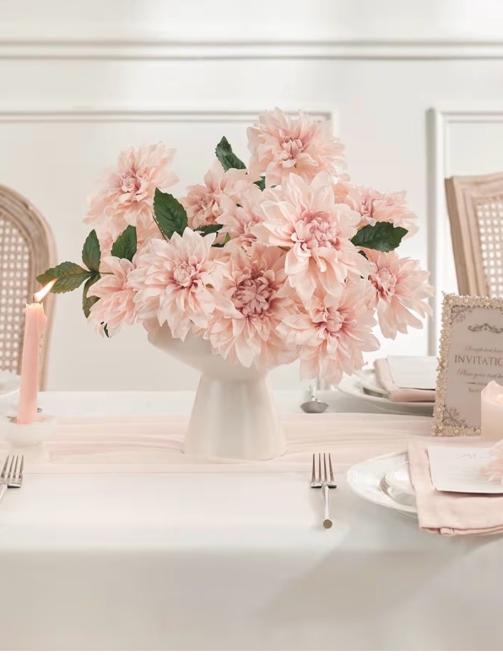 Bouquet of 10 Blush Pink Realistic Dahlia Flowers
